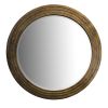 Round Layered Wooden Frame Decor Wall Mirror with Hand Carved Texture; Brown; DunaWest