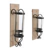 21 Inch Industrial Wall Mount Wood Candle Holder With Glass Hurrican; Set of 2; Black; DunaWest