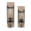 21 Inch Industrial Wall Mount Wood Candle Holder With Glass Hurrican; Set of 2; Black; DunaWest