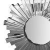 28 Inch Round Floating Wall Mirror with Sunburst Design Frame; Silver; DunaWest