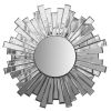 28 Inch Round Floating Wall Mirror with Sunburst Design Frame; Silver; DunaWest