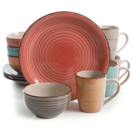 Gibson Home 12 Piece Pastel Stoneware Dinnerware Set in Assorted Colors