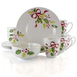 Gibson Home Holiday Ribbon 12 Piece Fine Ceramic Dinnerware Set