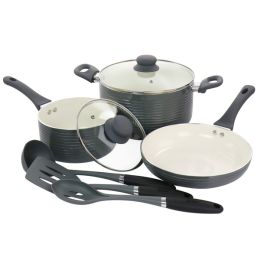 Oster Ridge Valley 8 Piece Aluminum Nonstick Cookware Set in Grey