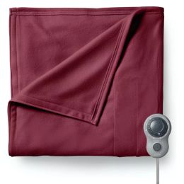 Sunbeam Full Size Electric Fleece Heated Blanket in Garnet