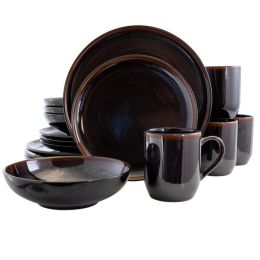 Elama Midnight Beach 16 Piece Dinnerware Set in Metallic Black