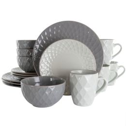 Elama Tahitian Diamond 16 Piece Stoneware Dinnerware Set in Slate and Pearl