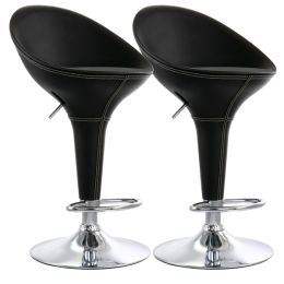 Elama 2 Piece Adjustable Plastic Bar Stool in Black with Chrome Base