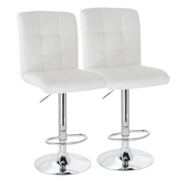 Elama 2 Piece Square Tufted Faux Leather Adjustable Bar Stool in White with Chrome Base