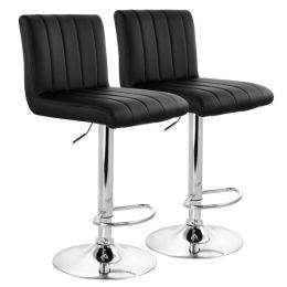 Elama 2 Piece Tufted Faux Leather Adjustable Bar Stool in Black with Chrome Base