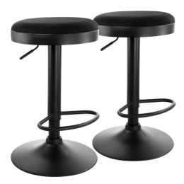 Elama 2 Piece Backless Adjustable Fabric Bar Stool in Black with Black Base