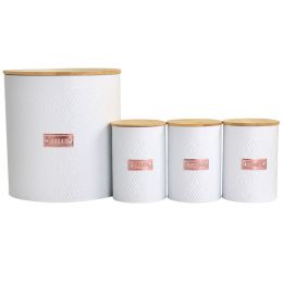 MegaChef Kitchen Food Storage and Organization 4 Piece Argyle Canister Set in White with Bamboo Lids