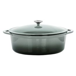 MegaChef 7 Quarts Oval Enameled Cast Iron Casserole in Gray