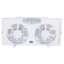 Optimus F-5286 3-Speed 8-In. Reversible Twin Window Fan with Thermostat