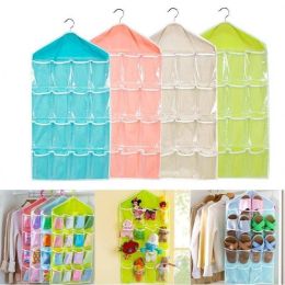 16Pockets Multifunction Socks Shoe Underwear Sorting Storage Bag Door Wall Hanging Closet Organizer (Color: Blue)