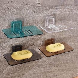 Soap Dishes Drain Holder Bathroom Organizer Wall Mounted Storage Rack Soap Box (Color: Black)