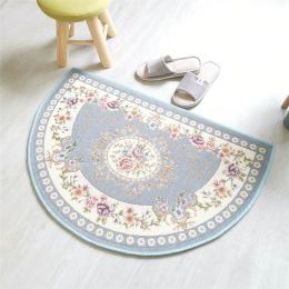 European Style Semicircle Entrance Carpet Bathroom Absorbent Non-slip Bedroom Home Decoration Floor Door Mat Kitchen Living Room (Color: Sky Blue)