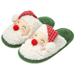 Christmas Men's and women's slippers; plush slippers; warm home cotton slippers; couple style (colour: Green)