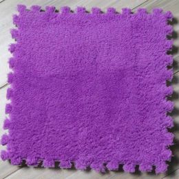 Baby Crawling Mat Puzzle Splicing Velvet Floor Pad Baby Playing Mat for Kid Living Room Bedroom Home Floor Mat 31cm*31cm (Color: Purple)