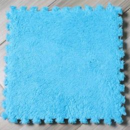 Baby Crawling Mat Puzzle Splicing Velvet Floor Pad Baby Playing Mat for Kid Living Room Bedroom Home Floor Mat 31cm*31cm (Color: Blue)