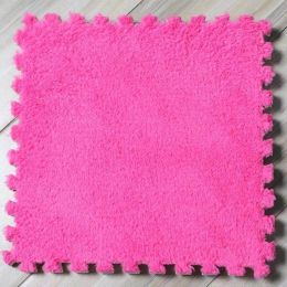 Baby Crawling Mat Puzzle Splicing Velvet Floor Pad Baby Playing Mat for Kid Living Room Bedroom Home Floor Mat 31cm*31cm (Color: Hot Pink)