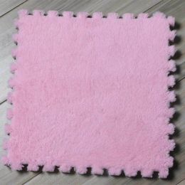 Baby Crawling Mat Puzzle Splicing Velvet Floor Pad Baby Playing Mat for Kid Living Room Bedroom Home Floor Mat 31cm*31cm (Color: Pink)