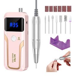 Electric Nail Drill Sander Nail Manicure Machine Mill For Manicure With Light Art Pen Tools For Gel Removing 48hShipping Fast (Color: Pink   US)