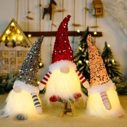 Merry Christmas Faceless Doll LED Luminous Gnome Lamp Plush Elf Santa Claus Ornaments Pendant Home New Year Christmas Decoration (Color: Red)