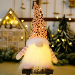 Merry Christmas Faceless Doll LED Luminous Gnome Lamp Plush Elf Santa Claus Ornaments Pendant Home New Year Christmas Decoration (Color: Pink)