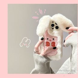 Stereo ear rabbit for iPhone14promax Apple 12 phone case 13 Autumn winter plus plush 11 women (Applicable model: iPhone 14)