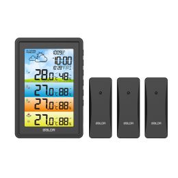 WIRELESS COLOR WEATHER STATION WITH 3 REMOTE SENSORS (Color: balck)