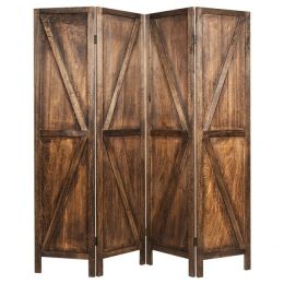 4 Panels Folding Wooden Room Divider (Color: Brown)