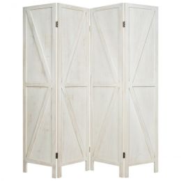 4 Panels Folding Wooden Room Divider (Color: White)