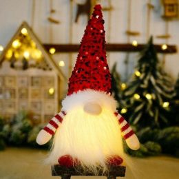 30cm Christmas Doll Elf Gnome with Led Light Christmas Decorations for (Color: Olive)