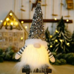 30cm Christmas Doll Elf Gnome with Led Light Christmas Decorations for (Color: Light Grey)