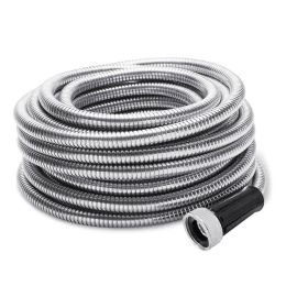 304 Stainless Steel Garden Water Hose Pipe 25/50/75/100FT Flexible Lightweight (Length: 75Ft)