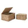 Set of 2 Nesting Wicker Cube Storage Boxes with Lids and Metal Steel Frame Basket Organiser for Home Storage