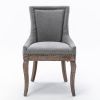 Furniture; Ultra Side Dining Chair;  Thickened fabric chairs with neutrally toned solid wood legs;  Bronze nail head;  Set of 2