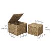 Set of 2 Nesting Wicker Cube Storage Boxes with Lids and Metal Steel Frame Basket Organiser for Home Storage