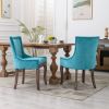 Furniture; Ultra Side Dining Chair;  Thickened fabric chairs with neutrally toned solid wood legs;  Bronze nail head;  Set of 2